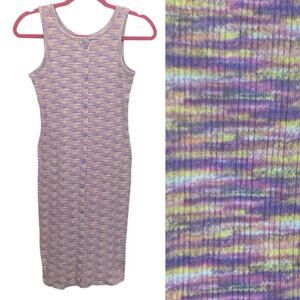 Art Class Purple Space Dye Ribbed Knit Midi Dress Girls XL 14/16 Y2K Stretch